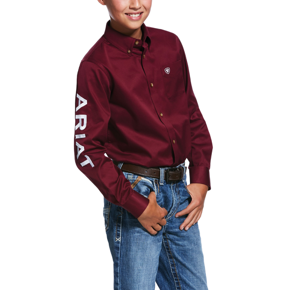 Ariat Boys Team Logo Burgundy Twill Classic Fit Shirt - 10030163 3 Ariat Boys Team Logo Burgundy Twill Classic Fit Shirt - 10030163