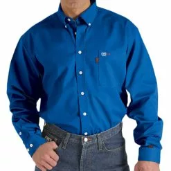 Cinch Mens FR Solid Blue Button Down Shirt - WLW3001011-ROY