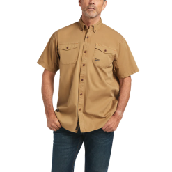 Ariat Mens Rebar Washed Twill Khaki Work Shirt - 10039483