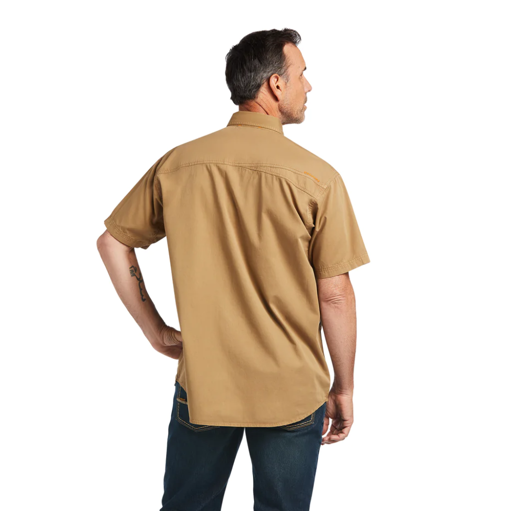 Ariat Mens Rebar Washed Twill Khaki Work Shirt - 10039483 4 Ariat Mens Rebar Washed Twill Khaki Work Shirt - 10039483 - Image 2