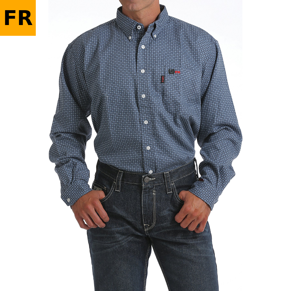 Cinch Mens FR Blue Long Sleeve Button Down Shirt - WLW3002008-BLU 3 Cinch Mens FR Blue Long Sleeve Button Down Shirt - WLW3002008-BLU