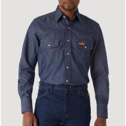 Wrangler Mens FR Long Sleeve Denim Work Shirt - 10FR12127